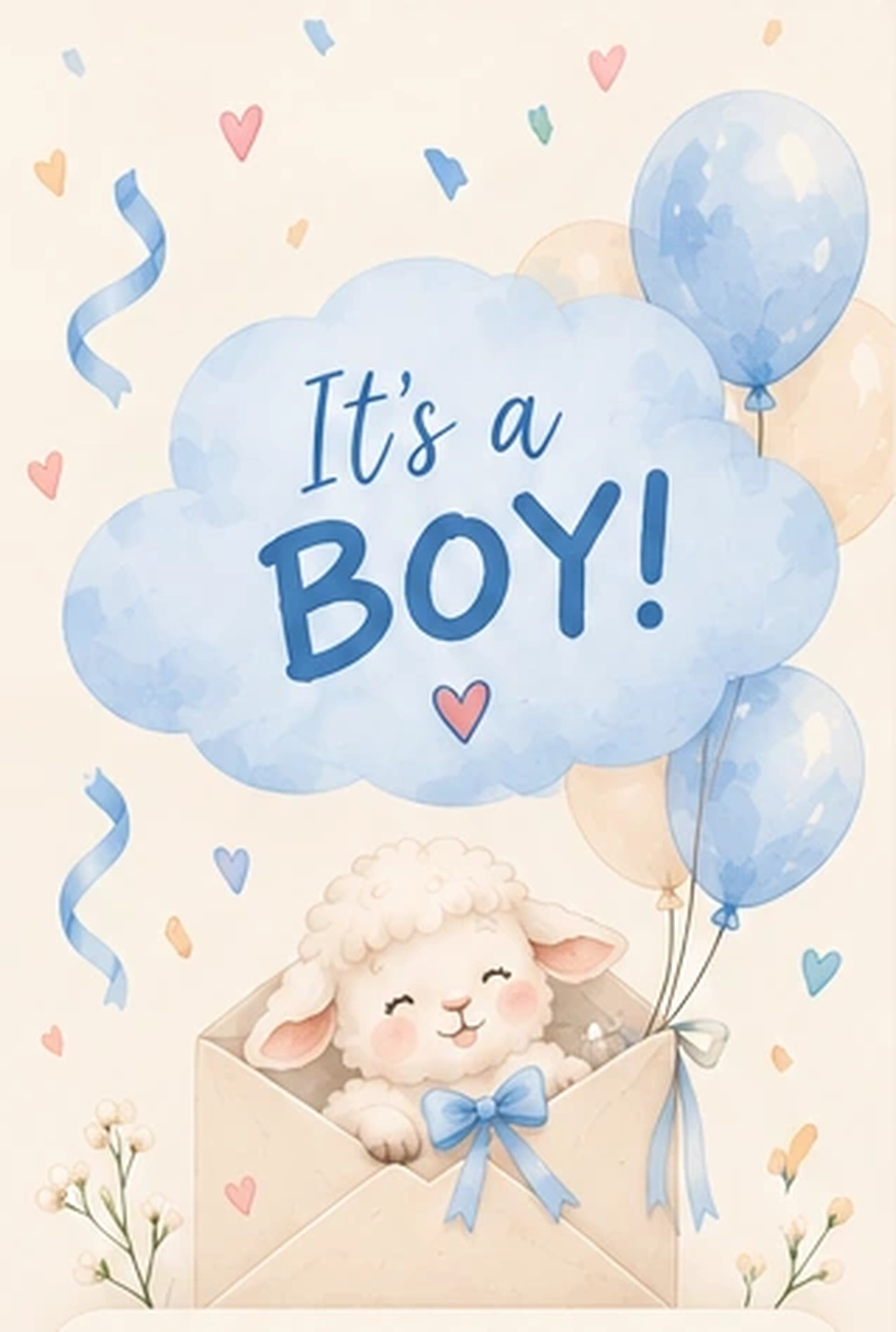 Celebrating a baby boy with a watercolor lamb and balloons